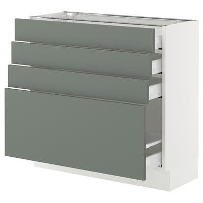 SEKTION / MAXIMERA Armoire inférieure 4 tiroirs, blanc/Nickebo gris -vert mat, 36x15x30 "