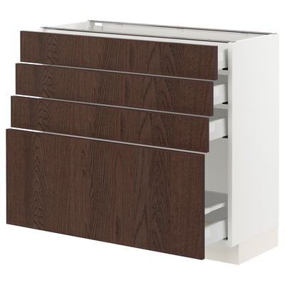 SEKTION / MAXIMERA Armoire inférieure 4 tiroirs, blanc/Sinarp brun, 36x15x30 "