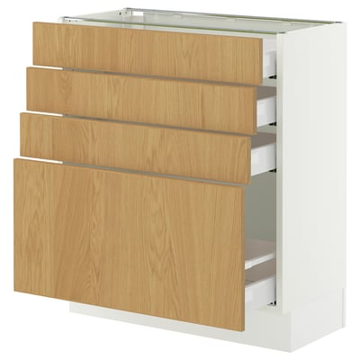 SEKTION / MAXIMERA Armoire inférieure 4 tiroirs, blanc/Sinarp chêne plaqué, 30x15x30 "
