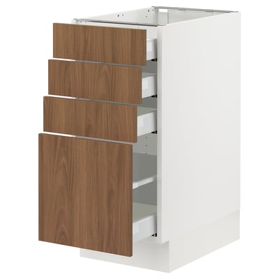 SEKTION / MAXIMERA Armoire inférieure 4 tiroirs, blanc/Tistorp effet noyer foncé, 15x24x30 "