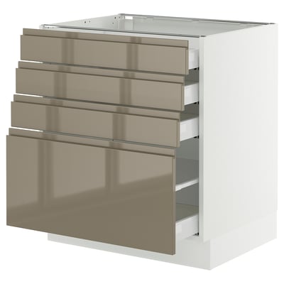 SEKTION / MAXIMERA Armoire inférieure 4 tiroirs, blanc/Voxtorp gris-brun foncé ultrabrillant, 30x24x30 "