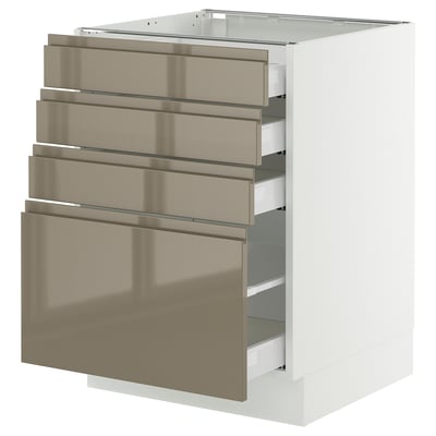 SEKTION / MAXIMERA Armoire inférieure 4 tiroirs, blanc/Voxtorp gris-brun foncé ultrabrillant, 24x24x30 "