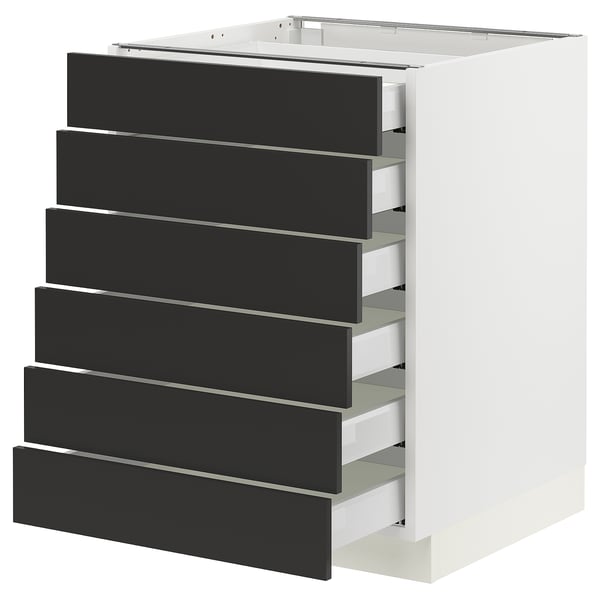 SEKTION / MAXIMERA Armoire inférieure 6 faç/6 tir bas, blanc/Nickebo anthracite mat, 24x24x30 "