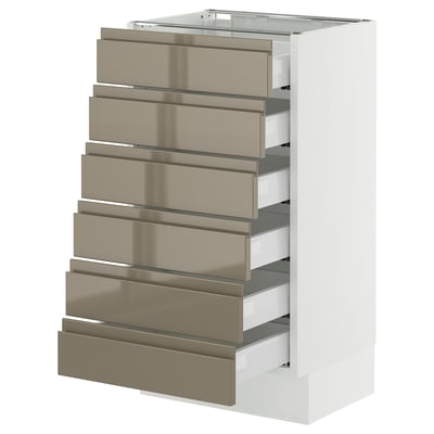 SEKTION / MAXIMERA Armoire inférieure 6 faç/6 tir bas, blanc/Voxtorp gris-brun foncé ultrabrillant, 18x15x30 "