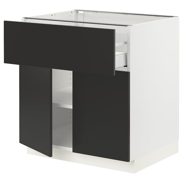 SEKTION / MAXIMERA Armoire inférieure av tir/2 prtes, blanc/Nickebo anthracite mat, 30x24x30 "