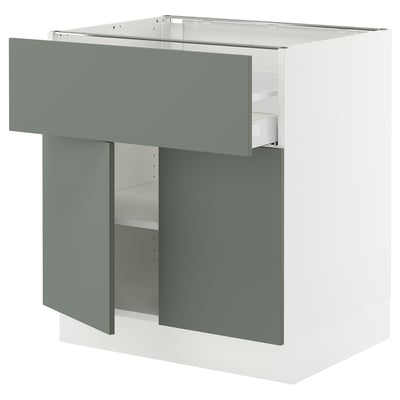 SEKTION / MAXIMERA Armoire inférieure av tir/2 prtes, blanc/Nickebo gris -vert mat, 30x24x30 "