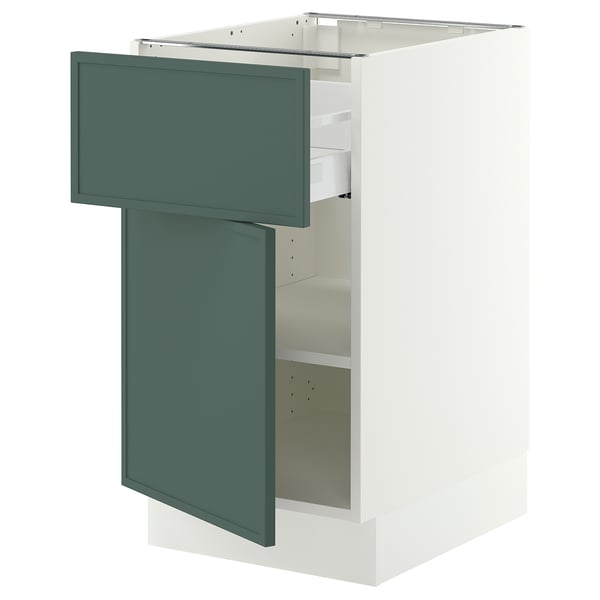 SEKTION / MAXIMERA Armoire inférieure av tiroir/porte, blanc/Aspudden gris-vert foncé, 18x24x30 "
