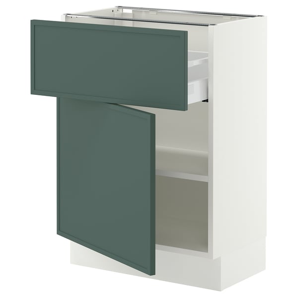 SEKTION / MAXIMERA Armoire inférieure av tiroir/porte, blanc/Aspudden gris-vert foncé, 24x15x30 "
