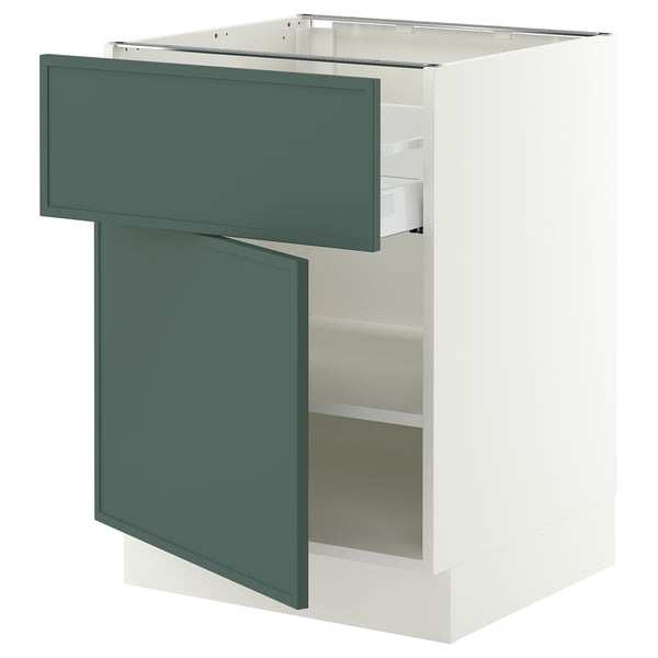 SEKTION / MAXIMERA Armoire inférieure av tiroir/porte, blanc/Aspudden gris-vert foncé, 24x24x30 "