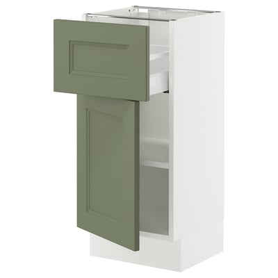 SEKTION / MAXIMERA Armoire inférieure av tiroir/porte, blanc/Axstad gris-vert, 15x15x30 "