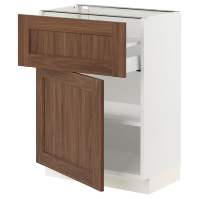 SEKTION / MAXIMERA Armoire inférieure av tiroir/porte, blanc Enköping/brun effet noyer, 24x15x30 "