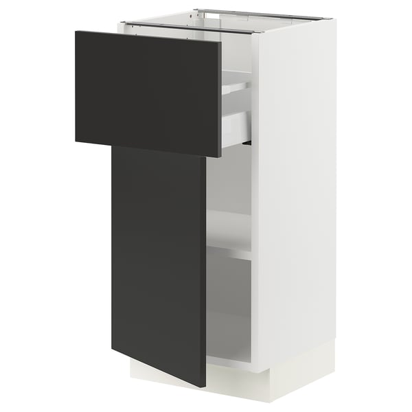 SEKTION / MAXIMERA Armoire inférieure av tiroir/porte, blanc/Nickebo anthracite mat, 15x15x30 "