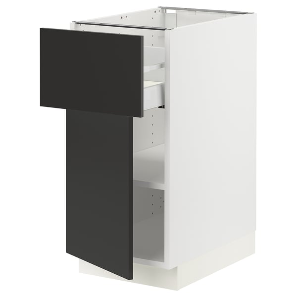SEKTION / MAXIMERA Armoire inférieure av tiroir/porte, blanc/Nickebo anthracite mat, 15x24x30 "