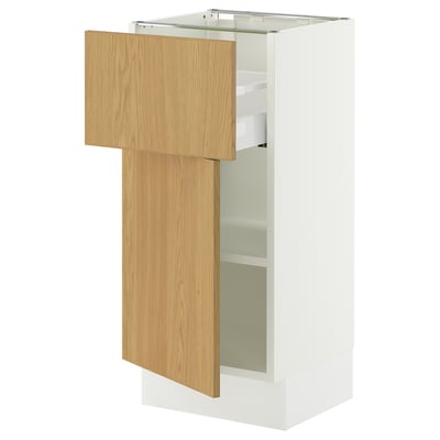 SEKTION / MAXIMERA Armoire inférieure av tiroir/porte, blanc/Sinarp chêne plaqué, 15x15x30 "