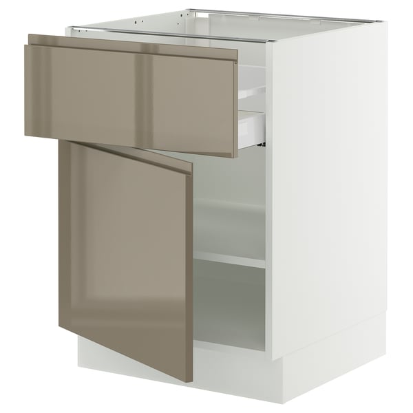 SEKTION / MAXIMERA Armoire inférieure av tiroir/porte, blanc/Voxtorp gris-brun foncé ultrabrillant, 24x24x30 "