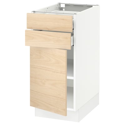 SEKTION / MAXIMERA Armoire inférieure pte/2 tir, blanc/Askersund effet frêne clair, 15x24x30 "
