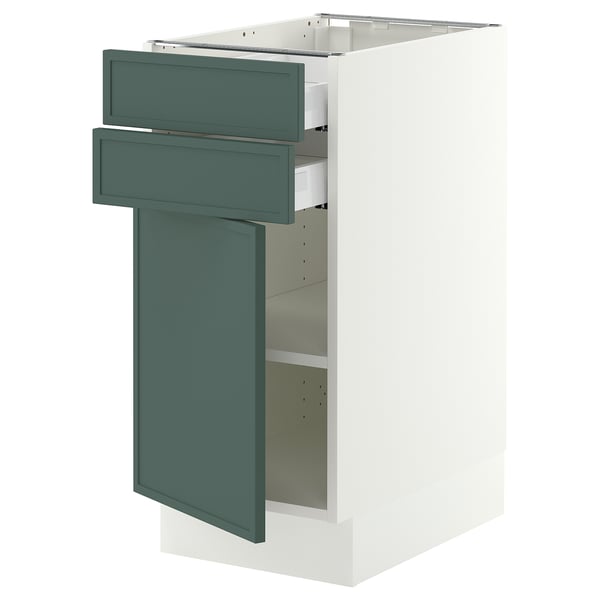 SEKTION / MAXIMERA Armoire inférieure pte/2 tir, blanc/Aspudden gris-vert foncé, 15x24x30 "