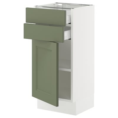SEKTION / MAXIMERA Armoire inférieure pte/2 tir, blanc/Axstad gris-vert, 15x15x30 "