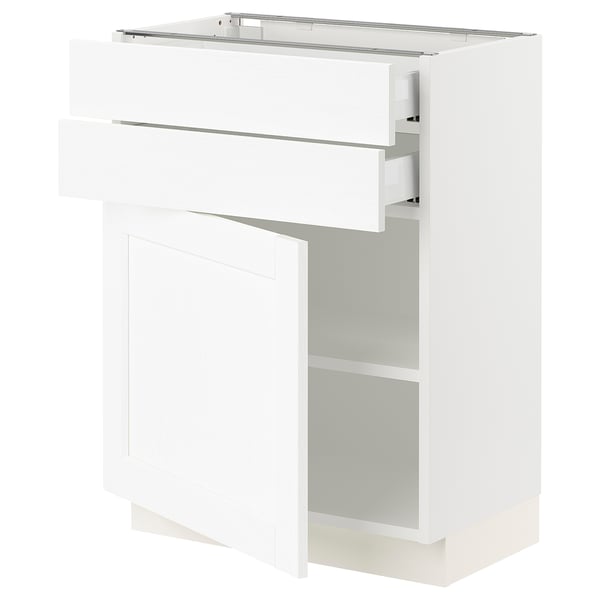 SEKTION / MAXIMERA Armoire inférieure pte/2 tir, blanc Enköping/blanc effet bois, 24x15x30 "
