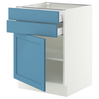 SEKTION / MAXIMERA Armoire inférieure pte/2 tir, blanc/Lerhyttan bleu, 24x24x30 "