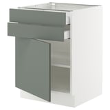 SEKTION / MAXIMERA Armoire inférieure pte/2 tir, blanc/Nickebo gris -vert mat, 24x24x30 "