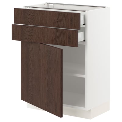 SEKTION / MAXIMERA Armoire inférieure pte/2 tir, blanc/Sinarp brun, 24x15x30 "