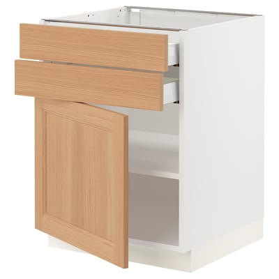 SEKTION / MAXIMERA Armoire inférieure pte/2 tir, blanc/Vedhamn chêne, 24x24x30 "