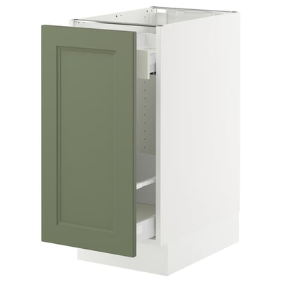 SEKTION / MAXIMERA Armoire inférieure rang coulissant, blanc/Axstad gris-vert, 15x24x30 "
