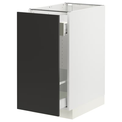 SEKTION / MAXIMERA Armoire inférieure rang coulissant, blanc/Nickebo anthracite mat, 15x24x30 "