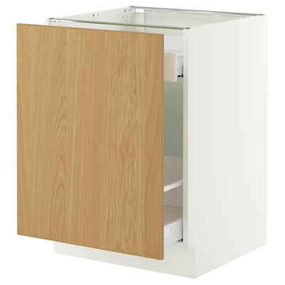 SEKTION / MAXIMERA Armoire inférieure rang coulissant, blanc/Sinarp chêne plaqué, 24x24x30 "