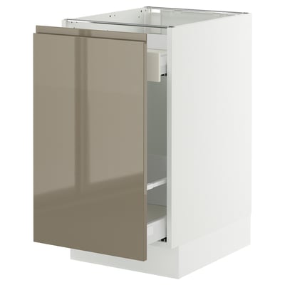 SEKTION / MAXIMERA Armoire inférieure rang coulissant, blanc/Voxtorp gris-brun foncé ultrabrillant, 18x24x30 "