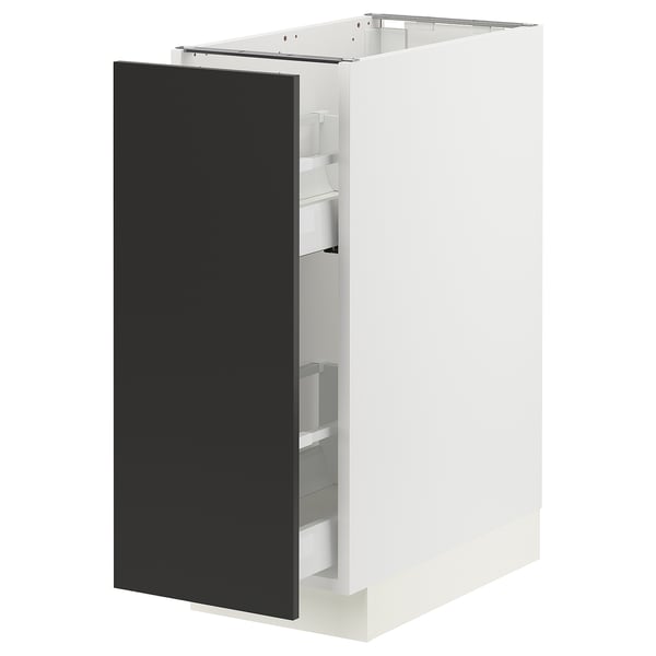 SEKTION / MAXIMERA Armoire inférieure+rgts coulissants, blanc/Nickebo anthracite mat, 12x24x30 "