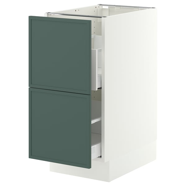 SEKTION / MAXIMERA Armoire inférieure tri/2 faces, blanc/Aspudden gris-vert foncé, 15x24x30 "