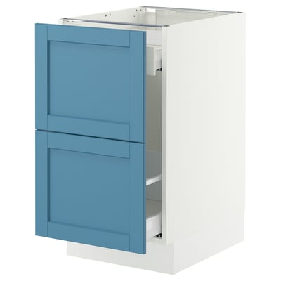 SEKTION / MAXIMERA Armoire inférieure tri/2 faces, blanc/Lerhyttan bleu, 18x24x30 "