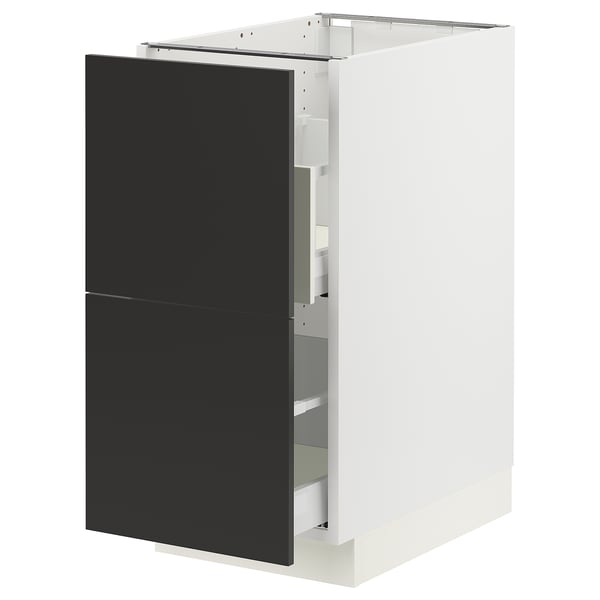 SEKTION / MAXIMERA Armoire inférieure tri/2 faces, blanc/Nickebo anthracite mat, 15x24x30 "