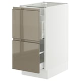 SEKTION / MAXIMERA Armoire inférieure tri/2 faces, blanc/Voxtorp gris-brun foncé ultrabrillant, 15x24x30 "