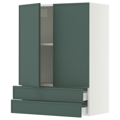 SEKTION / MAXIMERA Armoire murale 2portes/2tiroirs, blanc/Aspudden gris-vert foncé, 30x15x40 "