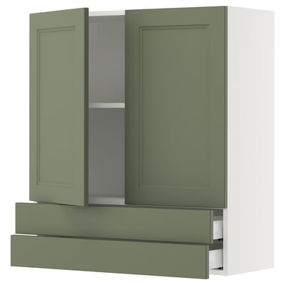 SEKTION / MAXIMERA Armoire murale 2portes/2tiroirs, blanc/Axstad gris-vert, 36x15x40 "