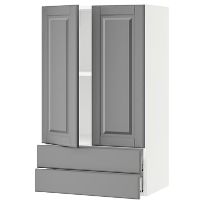SEKTION / MAXIMERA Armoire murale 2portes/2tiroirs, blanc/Bodbyn gris, 24x15x40 "