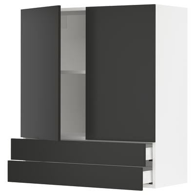 SEKTION / MAXIMERA Armoire murale 2portes/2tiroirs, blanc/Nickebo anthracite mat, 36x15x40 "