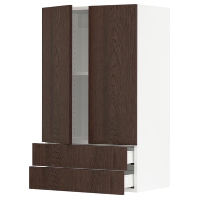 SEKTION / MAXIMERA Armoire murale 2portes/2tiroirs, blanc/Sinarp brun, 24x15x40 "
