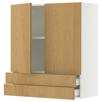 SEKTION / MAXIMERA Armoire murale 2portes/2tiroirs, blanc/Sinarp chêne plaqué, 36x15x40 "