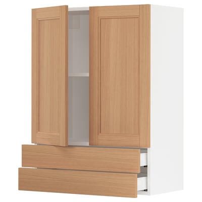 SEKTION / MAXIMERA Armoire murale 2portes/2tiroirs, blanc/Vedhamn chêne, 30x15x40 "