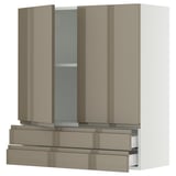 SEKTION / MAXIMERA Armoire murale 2portes/2tiroirs, blanc/Voxtorp gris-brun foncé ultrabrillant, 36x15x40 "