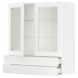 SEKTION / MAXIMERA Armoire murale+2ptes vitrées/2tir, blanc Enköping/blanc effet bois, 36x15x40 "
