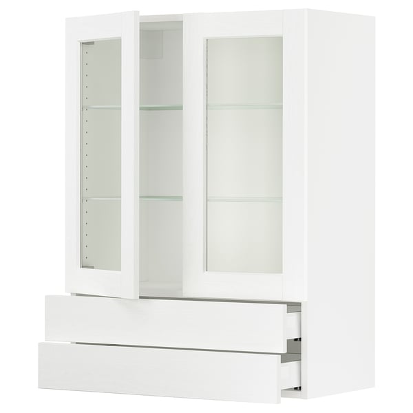 SEKTION / MAXIMERA Armoire murale+2ptes vitrées/2tir, blanc Enköping/blanc effet bois, 30x15x40 "