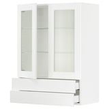 SEKTION / MAXIMERA Armoire murale+2ptes vitrées/2tir, blanc Enköping/blanc effet bois, 30x15x40 "