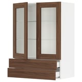 SEKTION / MAXIMERA Armoire murale+2ptes vitrées/2tir, blanc Enköping/brun effet noyer, 30x15x40 "