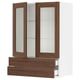SEKTION / MAXIMERA Armoire murale+2ptes vitrées/2tir, blanc Enköping/brun effet noyer, 30x15x40 "