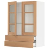 SEKTION / MAXIMERA Armoire murale+2ptes vitrées/2tir, blanc/Vedhamn chêne, 30x15x40 "